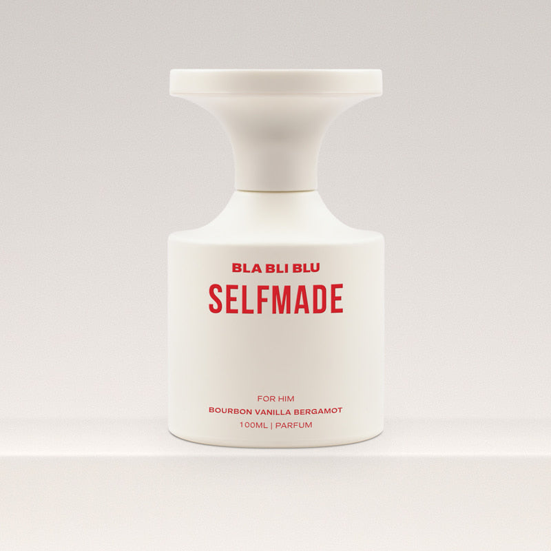 Selfmade long-lasting perfume for men by Bla Bli Blu in a minimalist white bottle.