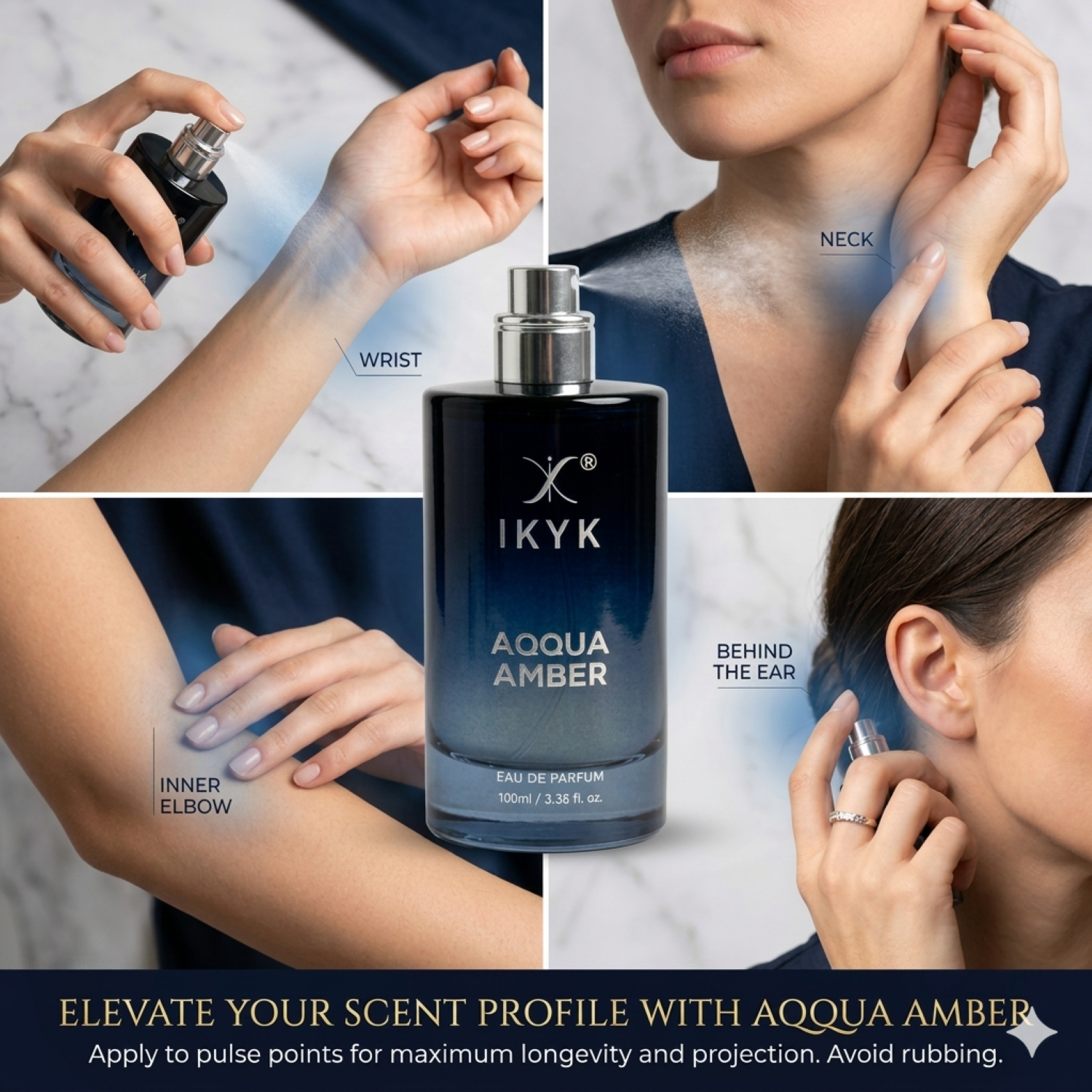 How to use IKYK Aqqua Amber fragrance or skincare product step-by-step guide