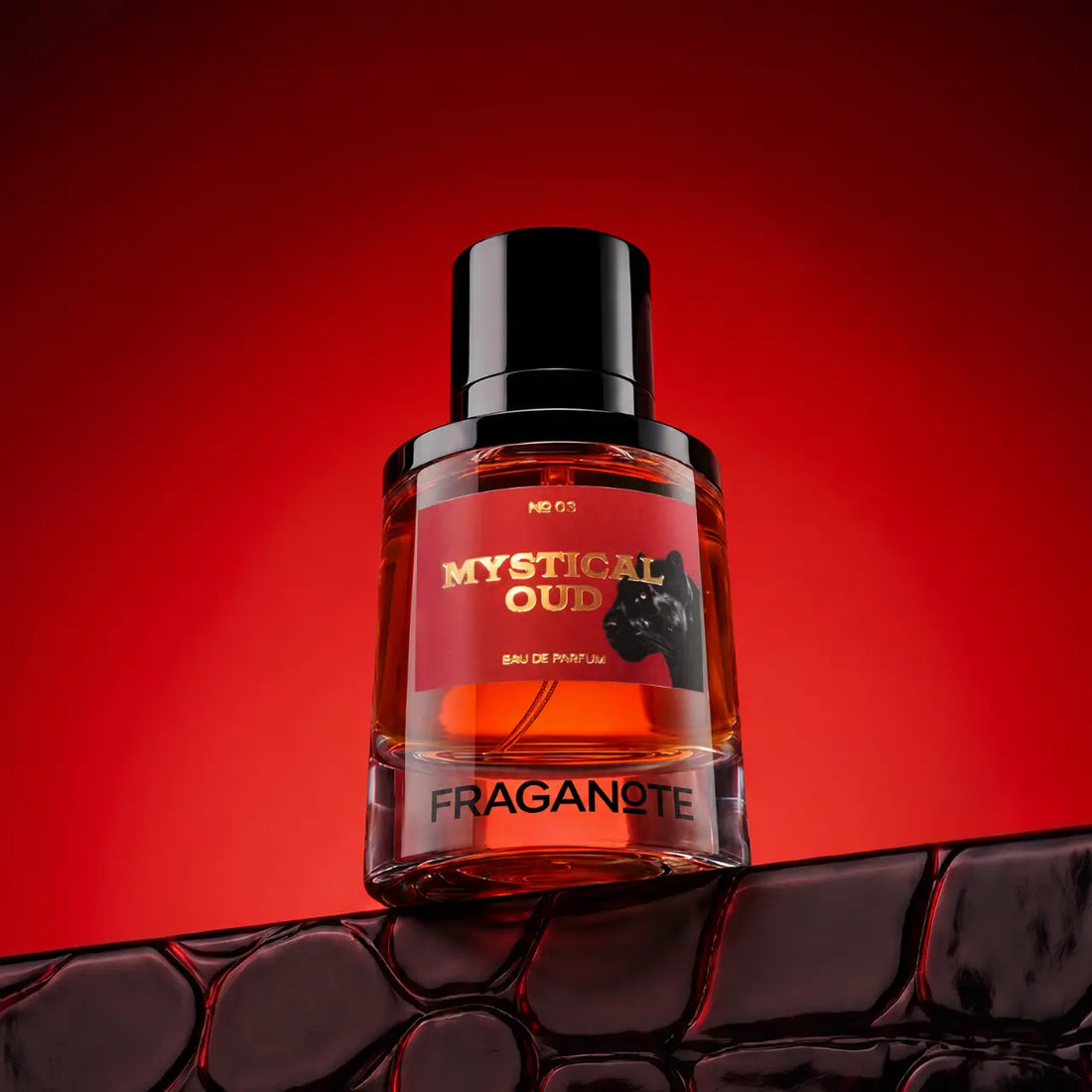 Mystical Oud perfume bottle by Fraganote with premium packaging